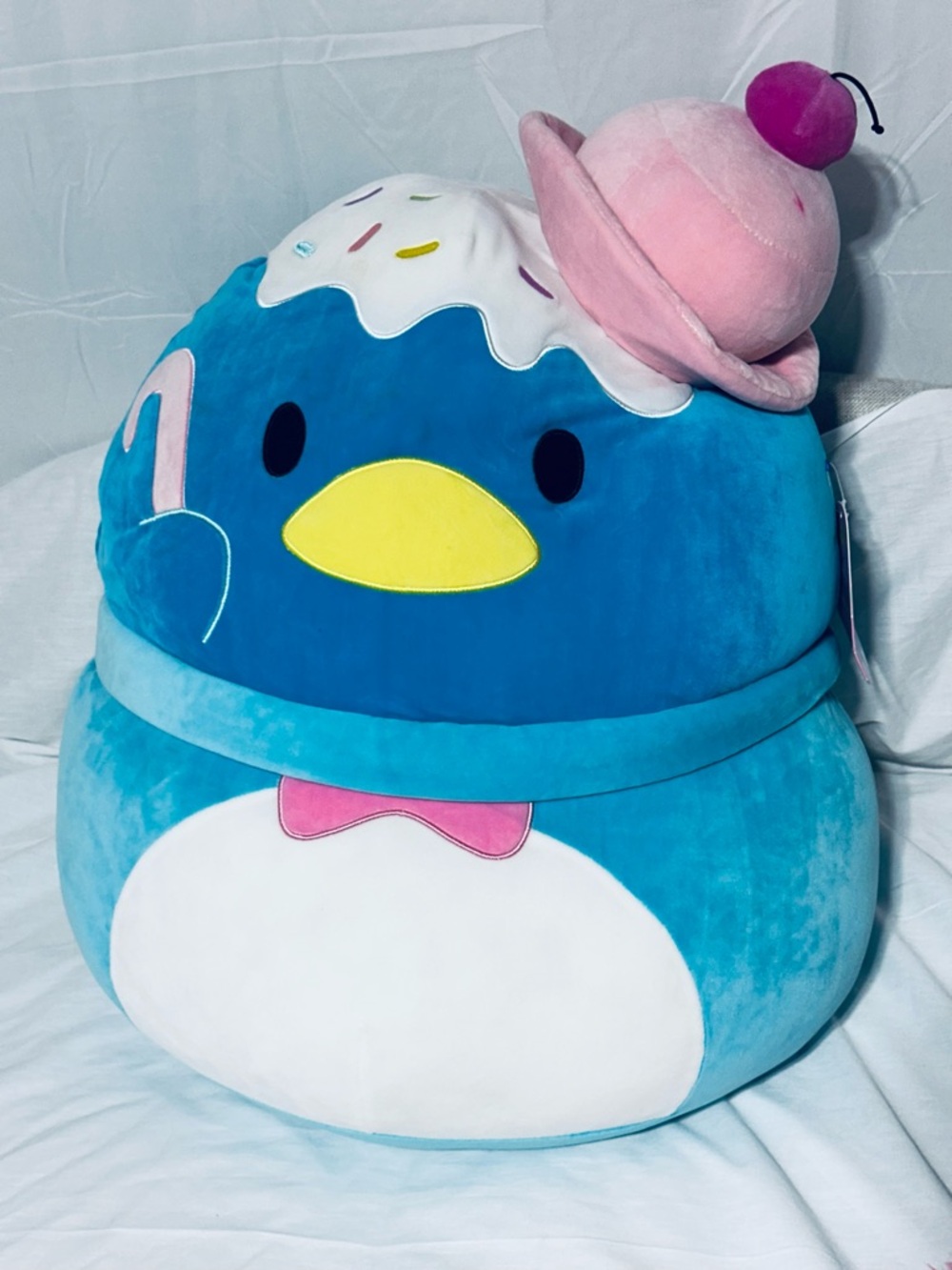 Squishmallow “Tuxedosam”  Plush Toy with Pink Hat and White Belly